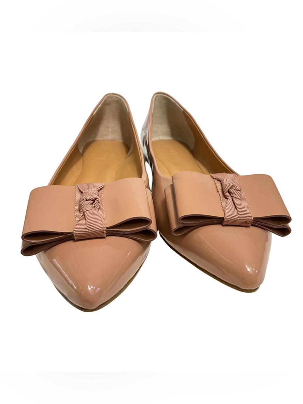 J.CREW Emery Patent Leather Flats Nude Pointed Toe Bow Detail Size 8.5 - Picture 2 of 10